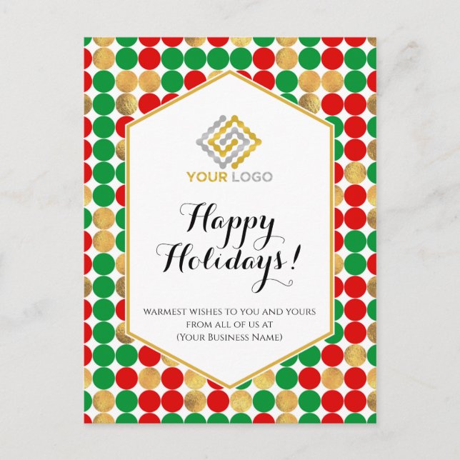 Christmas Logo Red Gold Green Polka Dots Business Postcard (Front)