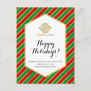 Christmas Logo Red Gold Green Stripes Business Postcard
