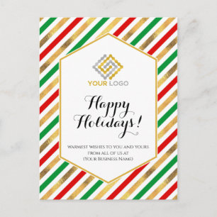 Christmas Logo Red Gold Green Stripes Business Postcard