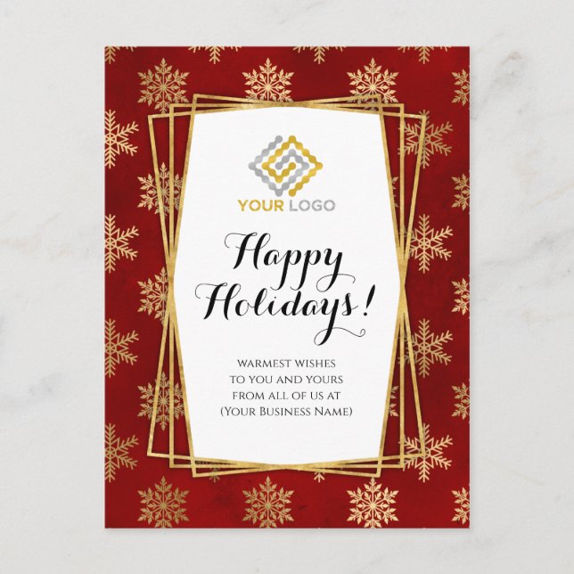 Christmas Logo Red Gold Snowflakes Business Postcard (Front)