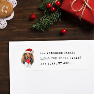 Christmas Long Haired Dachshund Dog Return Address