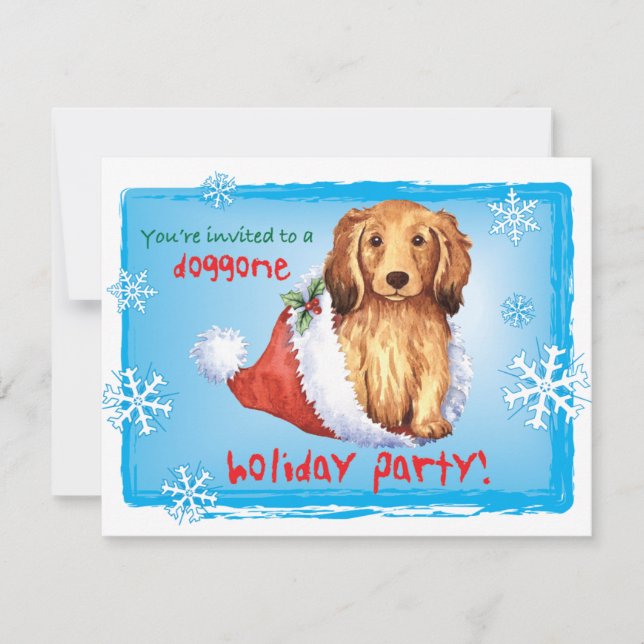 Christmas Longhaired Dachshund Invitation (Front)