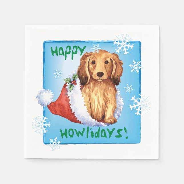 Christmas Longhaired Dachshund Napkins (Front)