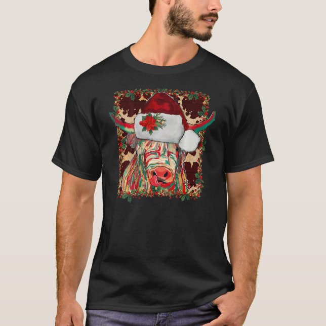 Christmas Longhorn Cow cute  Christmas Western On  T-Shirt (Front)