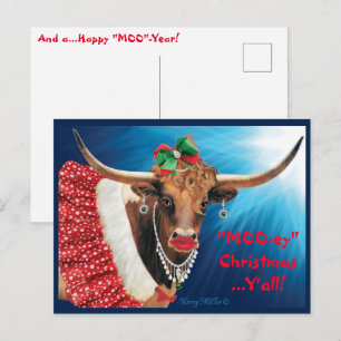 Christmas Longhorn Cow Postcard