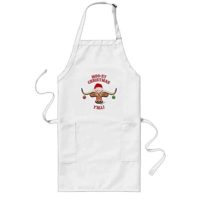 Christmas Longhorn Steer Long Apron (Front)