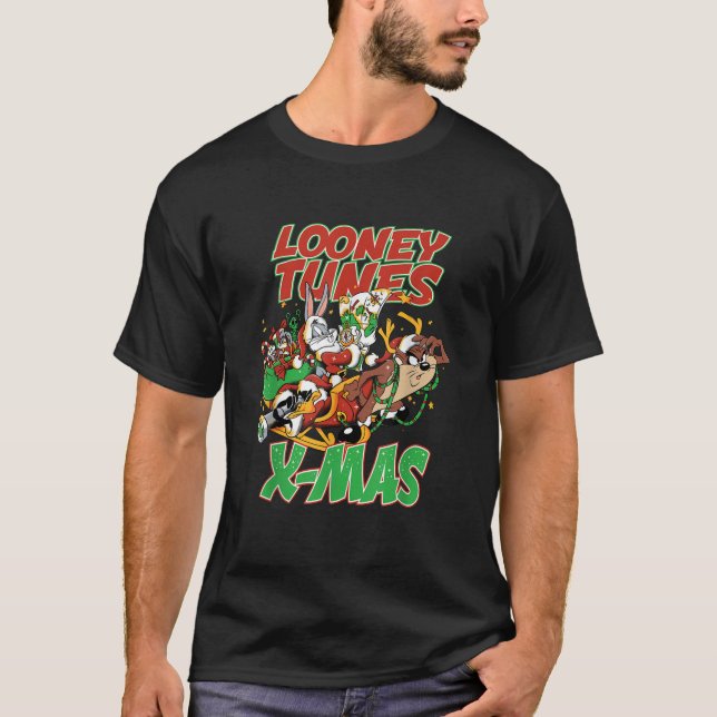 Christmas Looney Tunes Tax Reindeer Sleigh Bugs Da T-Shirt (Front)
