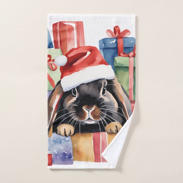 Christmas Lop Bunny Rabbit Hand Towel (Hand Towel)