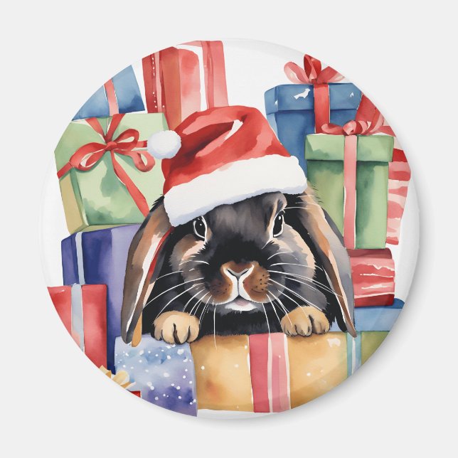 Christmas Lop Bunny Rabbit Magnet (Front)
