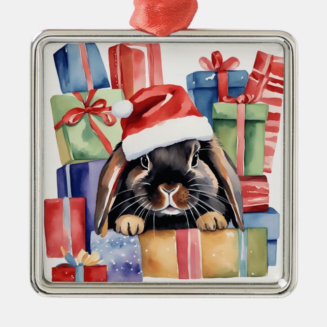 Christmas Lop Bunny Rabbit Metal Tree Decoration (Front)