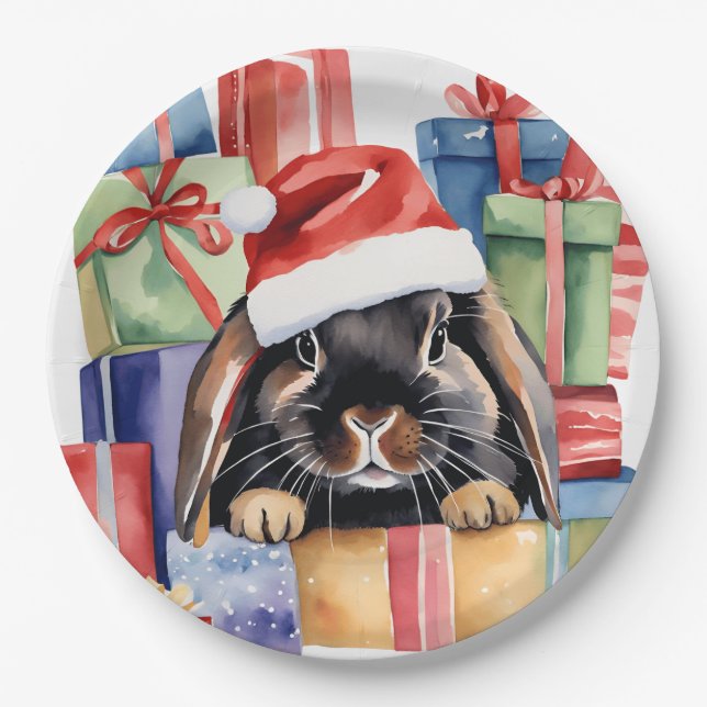 Christmas Lop Bunny Rabbit Paper Plate (Front)