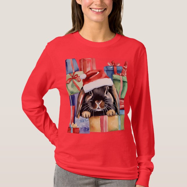 Christmas Lop Bunny Rabbit T-Shirt (Front)