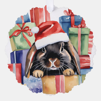 Christmas Lop Bunny Rabbit Tree Decoration Card