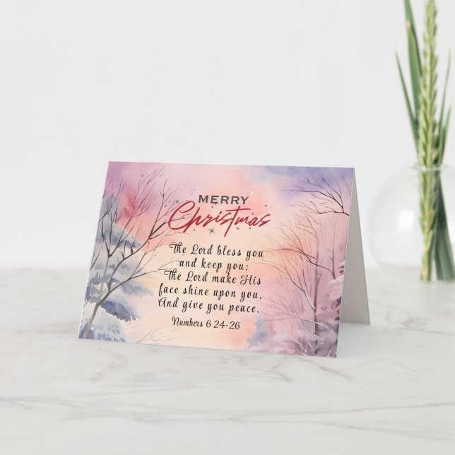 Christmas Lord Bless You Bible Verse Winter Scene Holiday Card (Front)