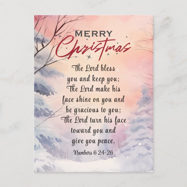 Christmas Lord Bless You Bible Verse Winter Scene Holiday Postcard (Front)
