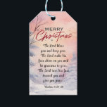 Christmas Lord Bless You Bible Verse Winter Snow Gift Tags<br><div class="desc">Christmas gift tag with inspirational quote scripture depicts a beautiful watercolor winer scene with simple snow covered pine trees and a pink sunset sky. It features Bible Verses Numbers 6:24-26, "The LORD bless you and keep you; The LORD make his face shine on you and be gracious to you; The...</div>