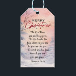 Christmas Lord Bless You Bible Verse Winter Snow Gift Tags<br><div class="desc">Christmas gift tag with inspirational quote scripture depicts a beautiful watercolor winer scene with simple snow covered pine trees and a pink sunset sky. It features Bible Verses Numbers 6:24-26, "The LORD bless you and keep you; The LORD make his face shine on you and be gracious to you; The...</div>