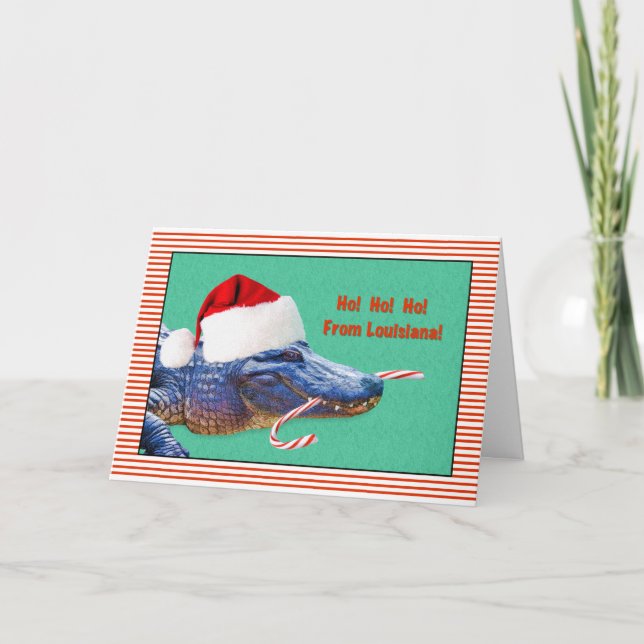 Christmas, Louisiana, Alligator with Santa Hat Holiday Card (Front)