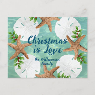 Christmas Love Beach Wreath Sea Green Postcard