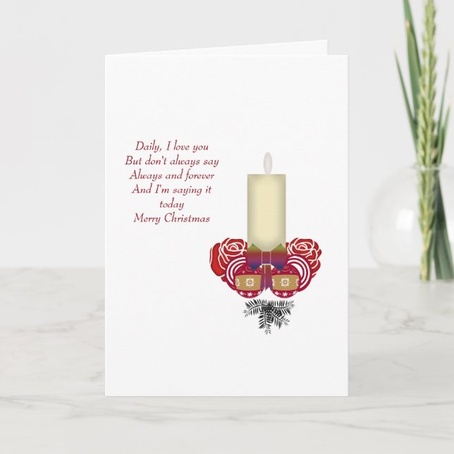 Christmas Love, Candle, Roses Greetings Card (Front)