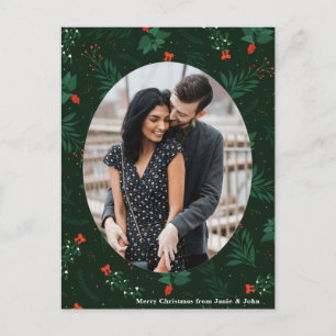 Christmas Love Couple Photo Chic Green Mistletoe Postcard