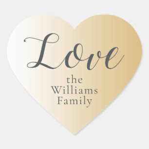 Christmas Love Custom Name Shiny Gold Ombre Heart Sticker