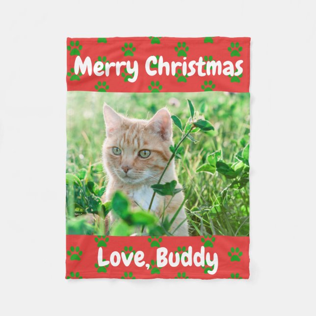 Christmas Love Dog Cat Dad Mum Pet Photo Fleece Blanket (Front)