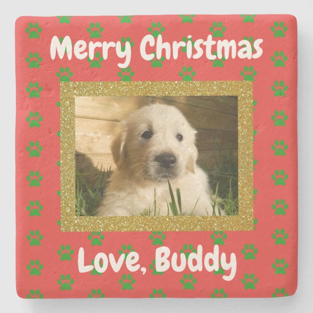 Christmas Love Dog Cat Mum Dad Pet Photo Stone Coaster (Front)