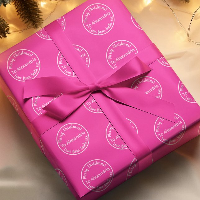 Christmas Love From Santa Merry Christmas Hot Pink Wrapping Paper (Creator Uploaded)