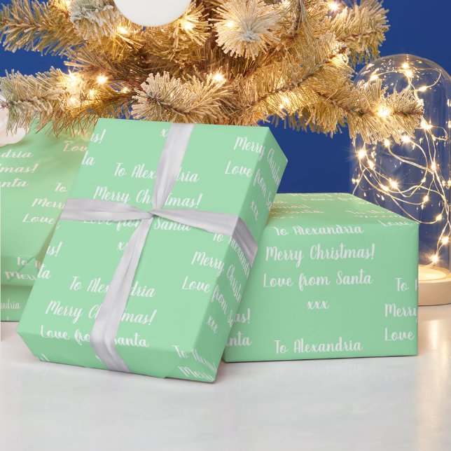 Christmas Love From Santa Mint Green Wrapping Paper (Holidays)