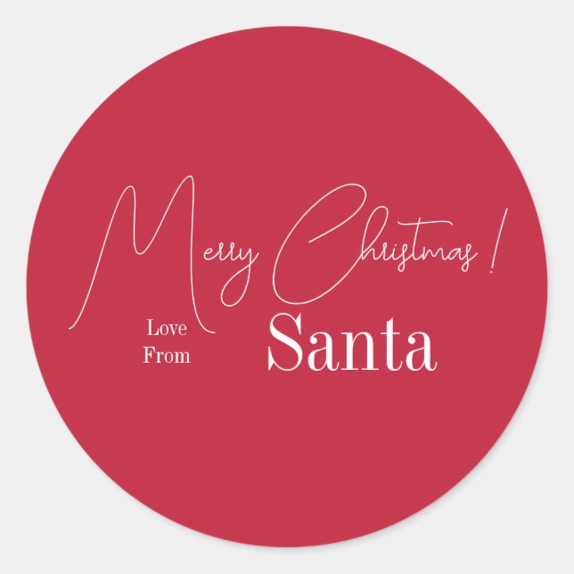 Christmas Love From Santa Modern Red Classic Round Sticker (Front)