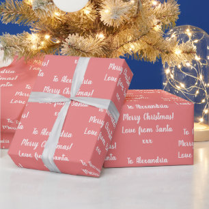 Christmas Love From Santa Personalised Coral Pink Wrapping Paper