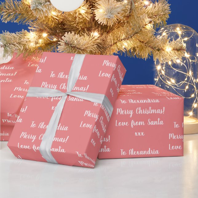 Christmas Love From Santa Personalised Coral Pink Wrapping Paper (Holidays)