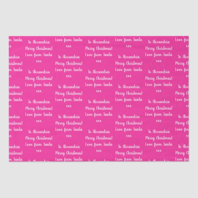 Christmas Love From Santa Personalised Hot Pink Tissue Paper (Front)
