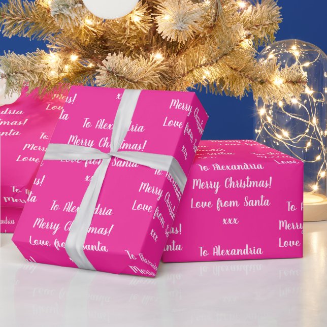 Christmas Love From Santa Personalised Hot Pink Wrapping Paper (Holidays)