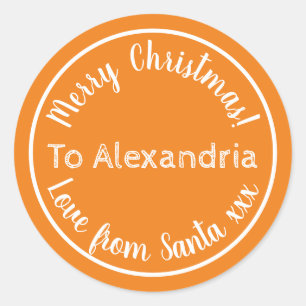 Christmas Love From Santa Personalised Orange Classic Round Sticker