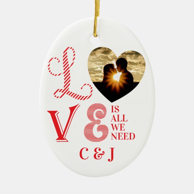 Christmas Love Heart Red Family Custom Photo Ceramic Tree Decoration (Front)
