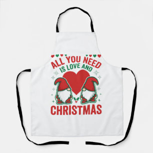 Christmas Love Heart Santa Gnome Design Apron
