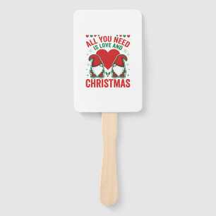Christmas Love Heart Santa Gnome Design Hand Fan