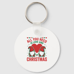 Christmas Love Heart Santa Gnome Design Key Ring