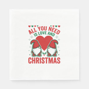Christmas Love Heart Santa Gnome Design Napkin