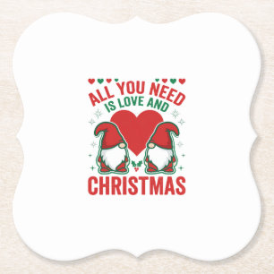 Christmas Love Heart Santa Gnome Design Paper Coaster
