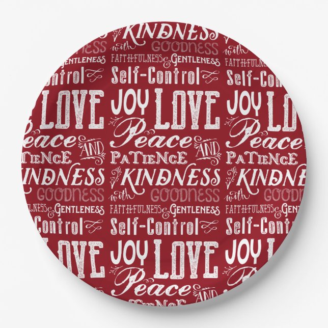 Christmas Love Joy Fruit of the Spirit Typography Paper Plate (Front)