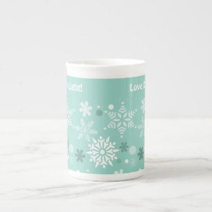 Christmas Love & Light Turquoise Blue Snowflakes Bone China Mug