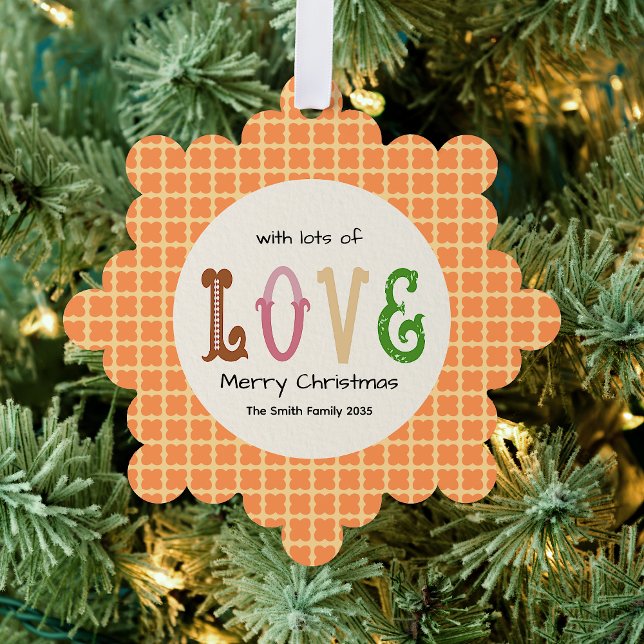 Christmas Love Modern Typography Personalized  Tree Decoration Card (Decorate Christmas Tree/As Gift Tag for your loved ones with this Christmas Love Typography Ornament)