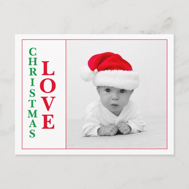 Christmas Love Photo Red Green Typography Holiday  Postcard (Front)
