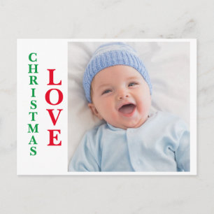 Christmas Love Photo Red Green Typography Holiday Postcard
