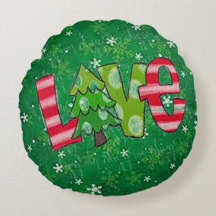 Christmas Love Round Throw Pillow