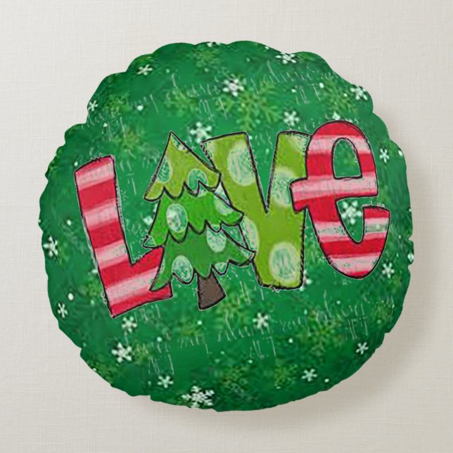 Christmas Love Round Throw Pillow (Front)