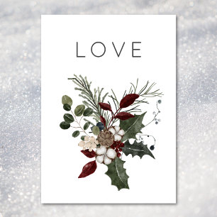 Christmas Love Rustic Minimal Holly Greenery Holiday Card